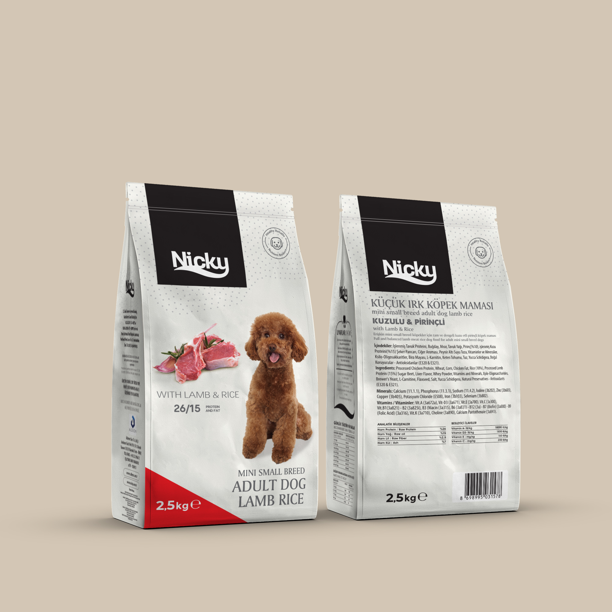 Nicky Küçük Irk Kuzulu / Pirinçli Köpek Maması Yetişkin - Yüksek Protein