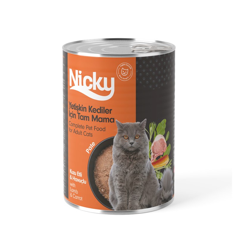 Nicky Yetişkin Kedi Yaş Maması – Kuzulu & Havuçlu Pate