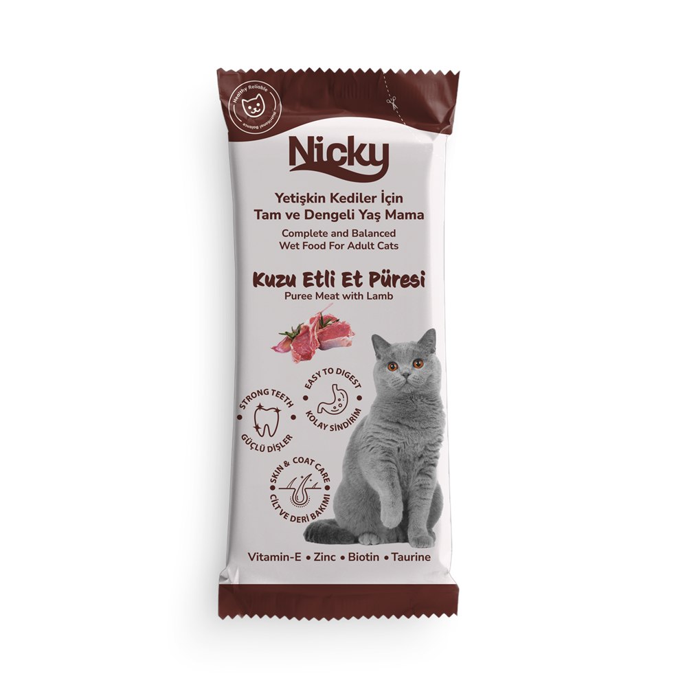 Nicky Yetişkin Kedi Yaş Maması – Kuzulu Püre Et
