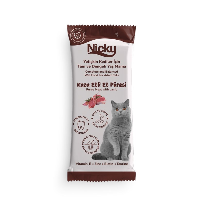 Nicky Yetişkin Kedi Yaş Maması – Kuzulu Püre Et