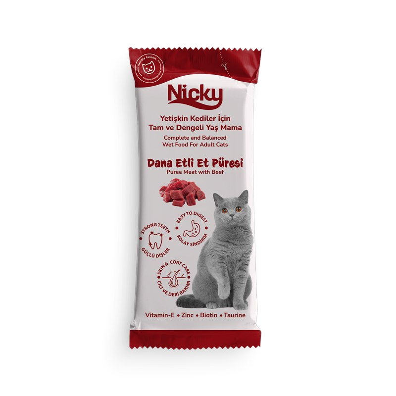 Nicky Yetişkin Kedi Yaş Maması – Sığır Etli Püre Et