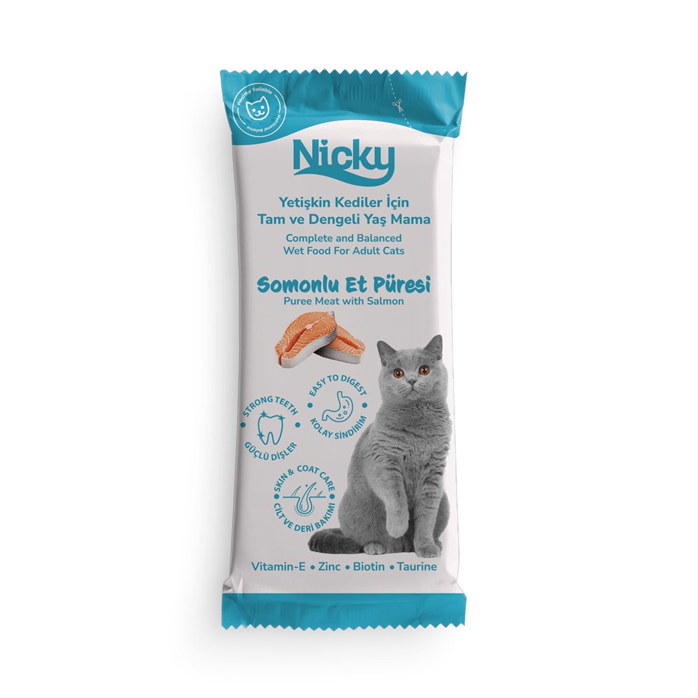 Nicky Yetişkin Kedi Yaş Maması – Somonlu Püre Et