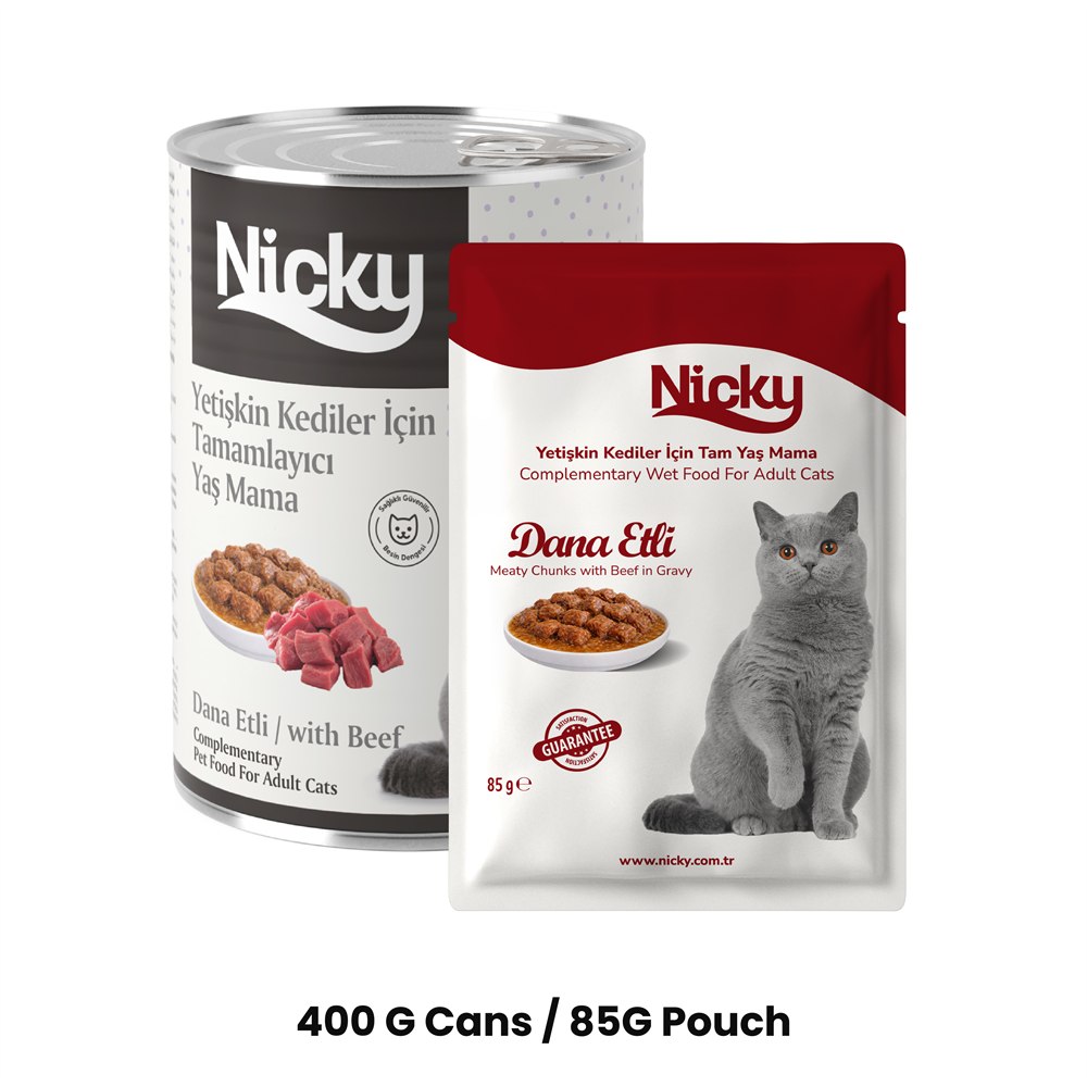 Nicky Yetişkin Kedi Yaş Maması – Soslu Sığır Etli Parçalar