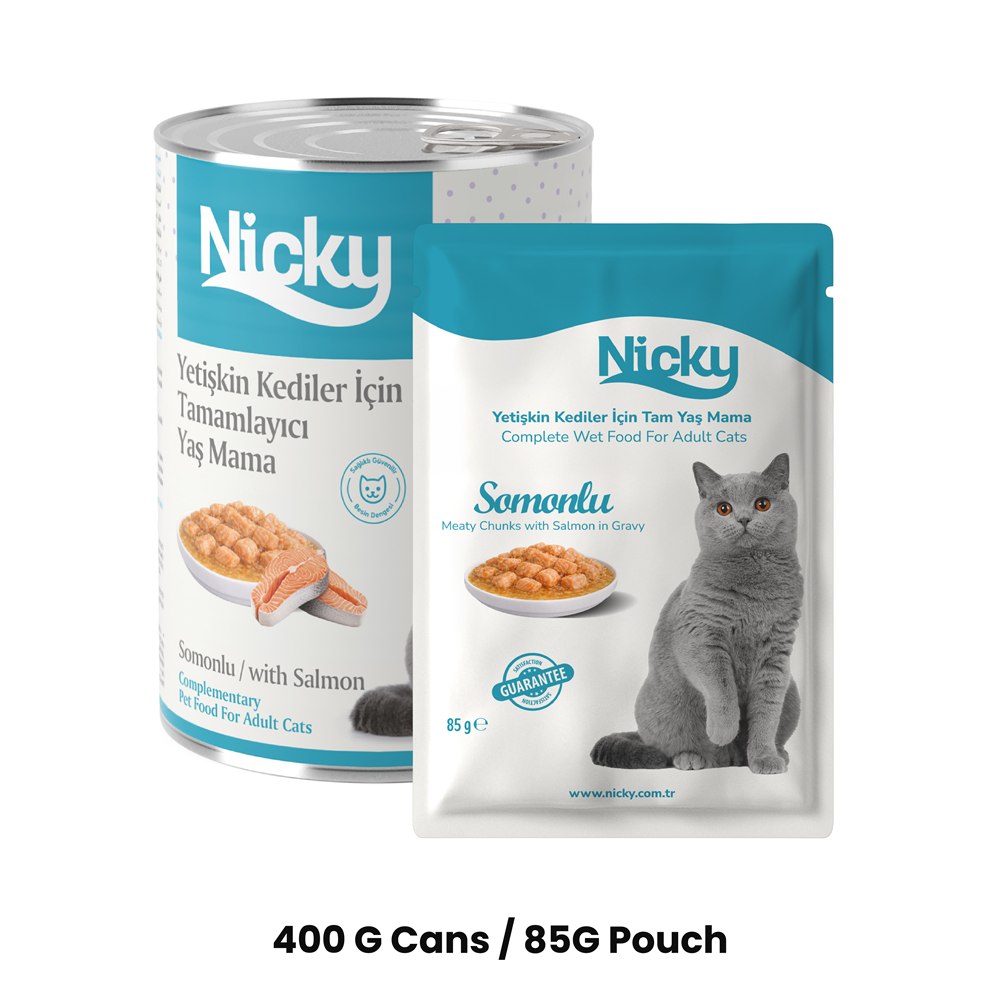 Nicky Yetişkin Kedi Yaş Maması – Soslu Somonlu Parçalar